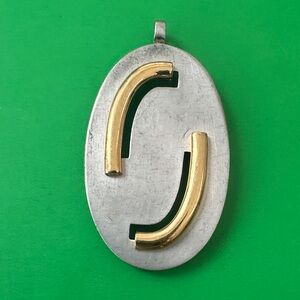 Oval Pendant modernist brutalis vintage pendant in silver and Gold tones